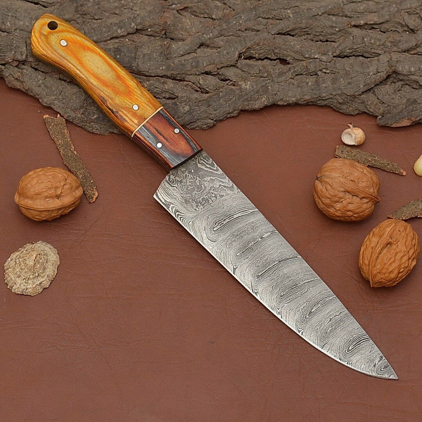 Custom Crafted Damascus Steel Fillet Knife  Wood Handle Knife For Kitchen  Camping 1