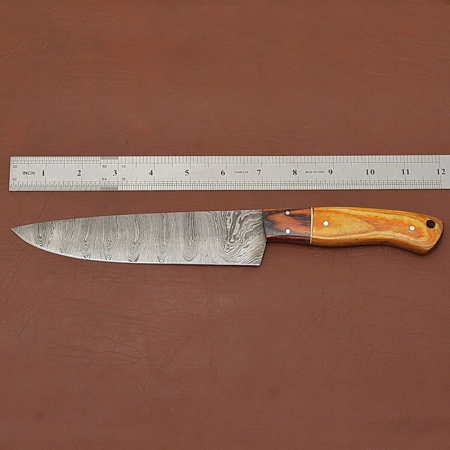 Custom Crafted Damascus Steel Fillet Knife  Wood Handle Knife For Kitchen  Camping 2