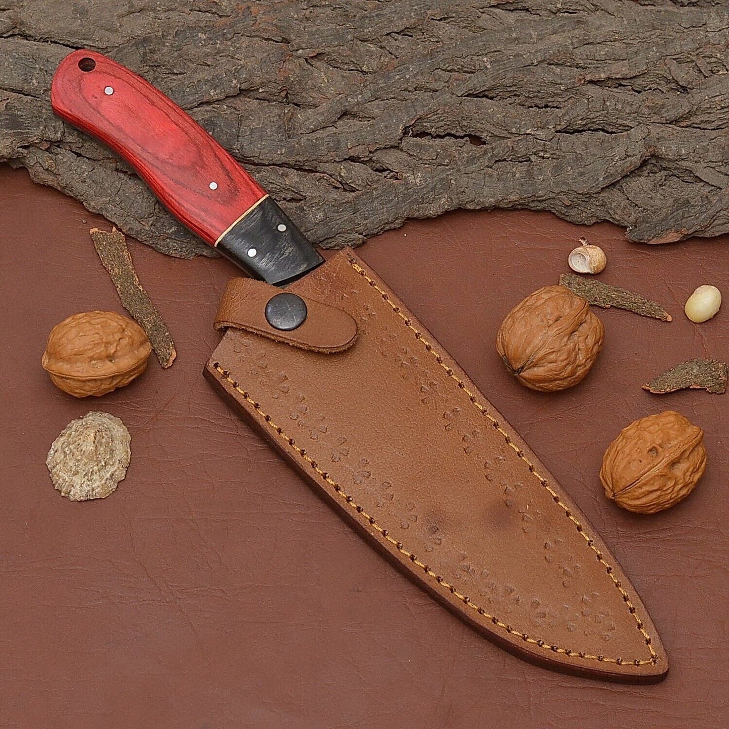Razor Sharp Handmade Damascus Steel Fillet Knife  Wooden Handle  Leather Sheath 3