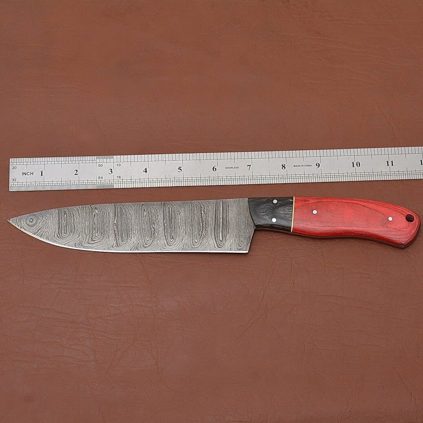 Razor Sharp Handmade Damascus Steel Fillet Knife  Wooden Handle  Leather Sheath 1