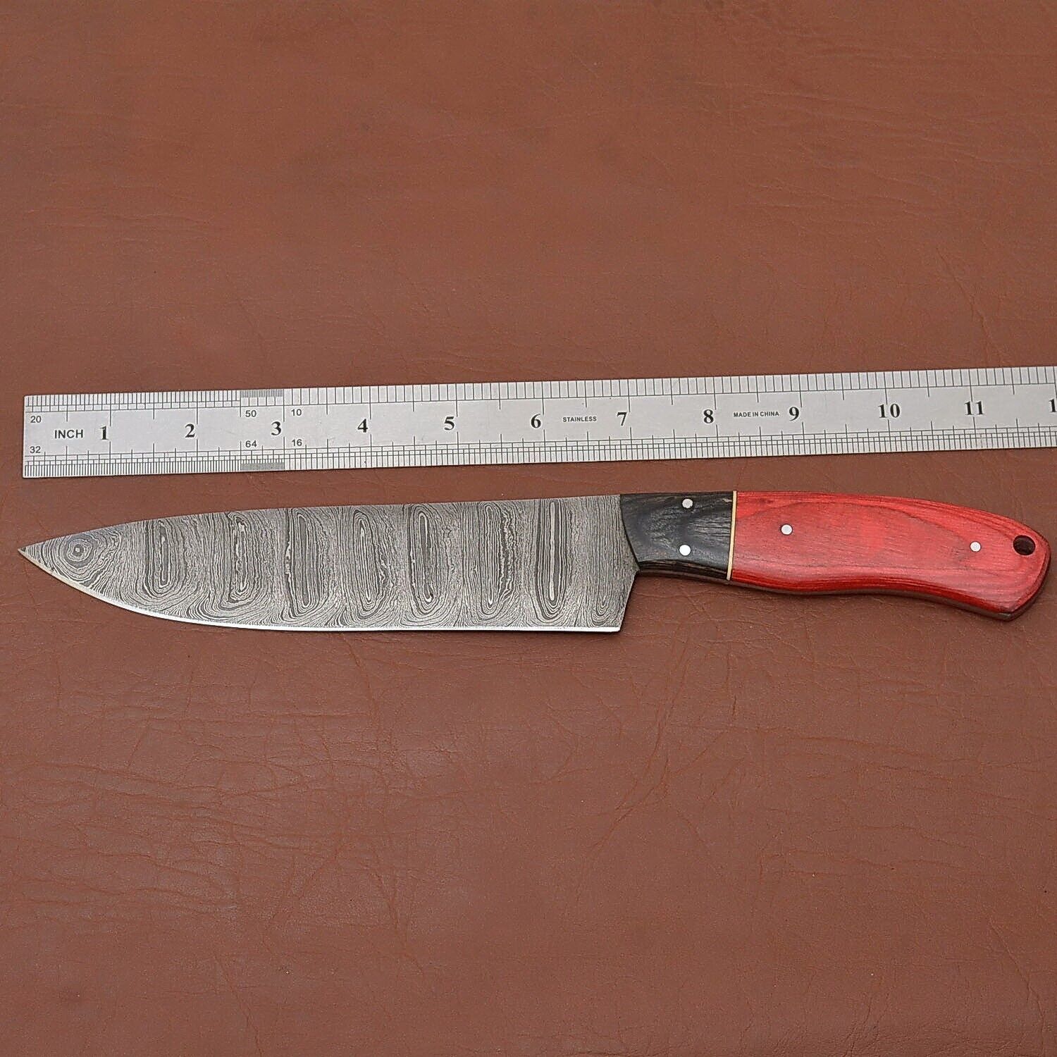 Razor Sharp Handmade Damascus Steel Fillet Knife  Wooden Handle  Leather Sheath 1