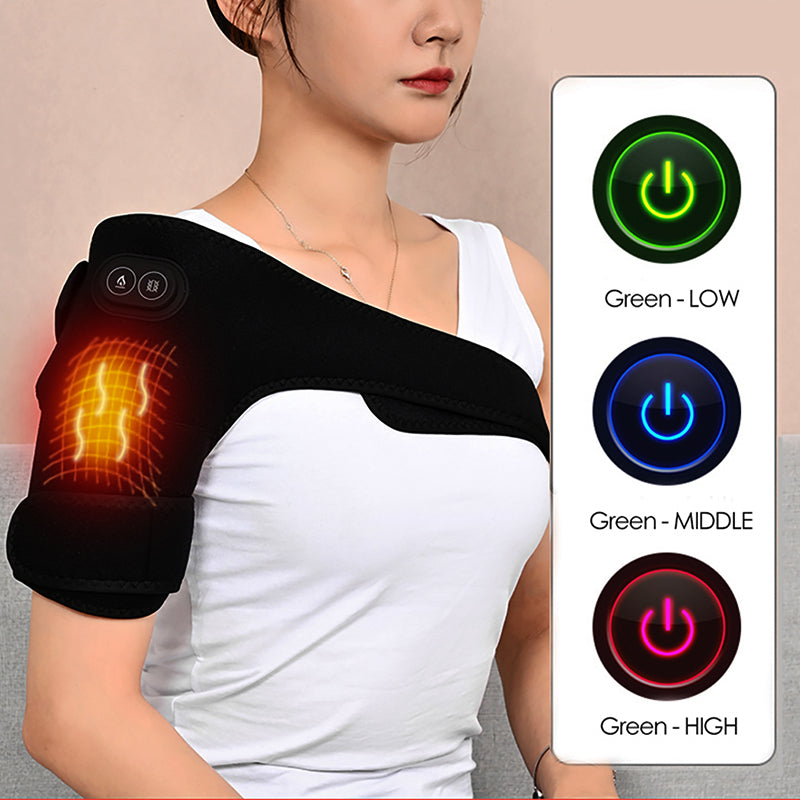 Shoulder Brace Heated USB Electric, Knee Massager Vibration Massage, Adjustable Support Strap with Three Heating Levels