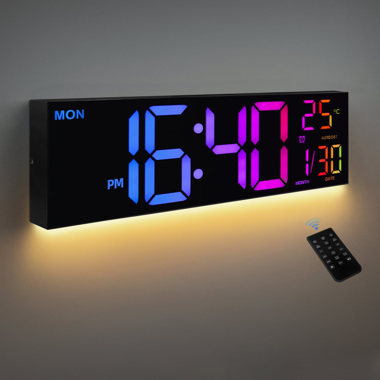 Digital Wall Clock with Big LED Display, Remote Control, Alarm, Temperature, and DST for Kitchen, Living Room