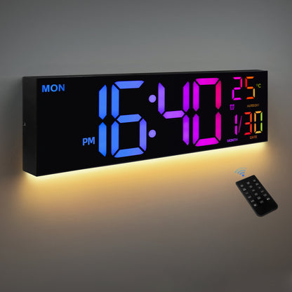Digital Wall Clock with Big LED Display, Remote Control, Alarm, Temperature, and DST for Kitchen, Living Room