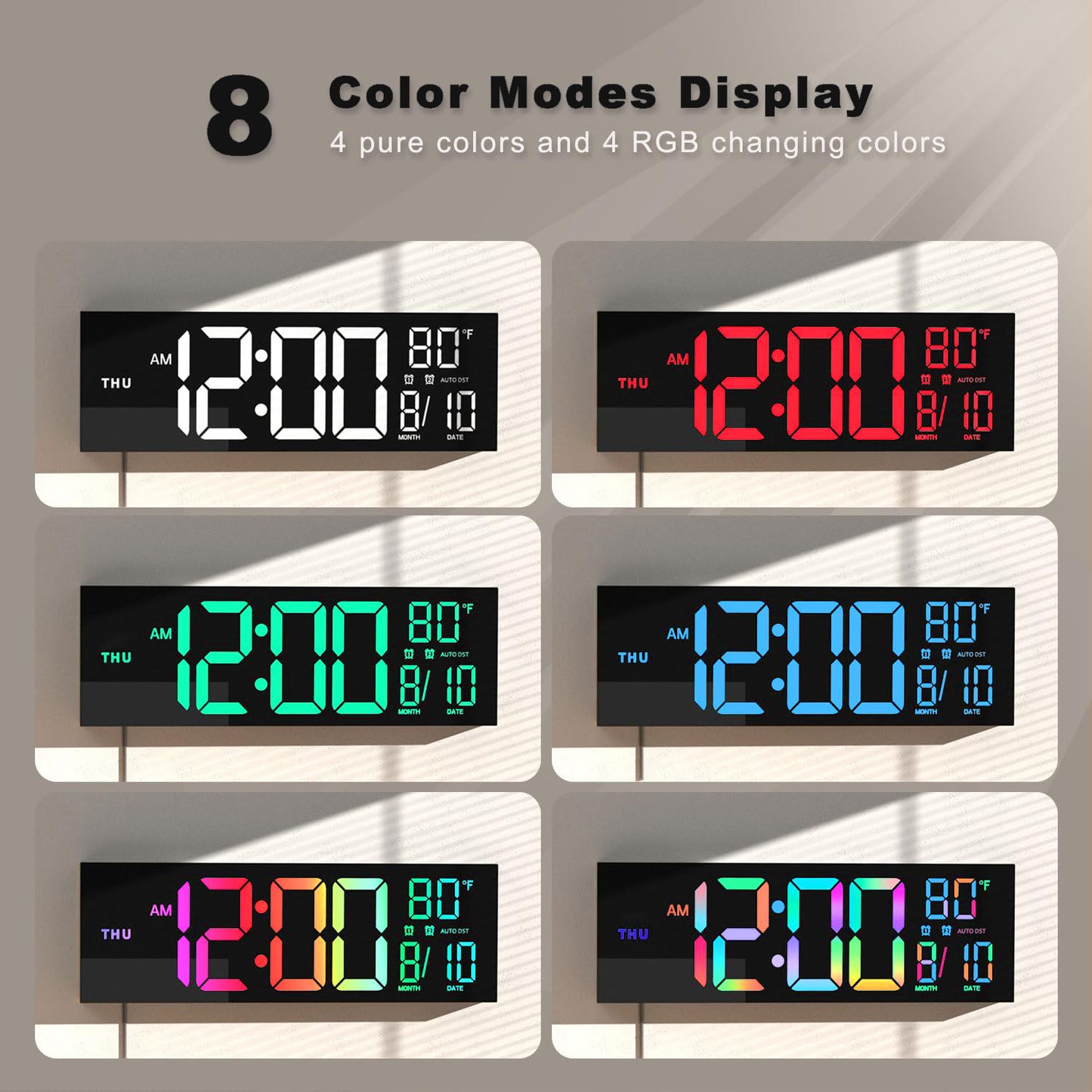 Digital Wall Clock with Big LED Display, Remote Control, Alarm, Temperature, and DST for Kitchen, Living Room