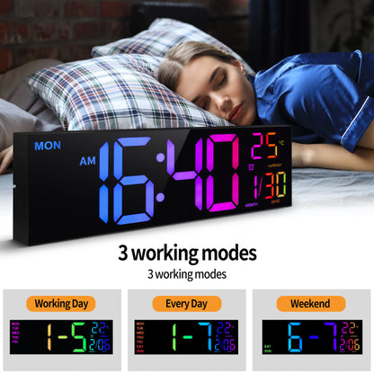 Digital Wall Clock with Big LED Display, Remote Control, Alarm, Temperature, and DST for Kitchen, Living Room