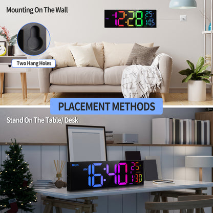 Digital Wall Clock with Big LED Display, Remote Control, Alarm, Temperature, and DST for Kitchen, Living Room