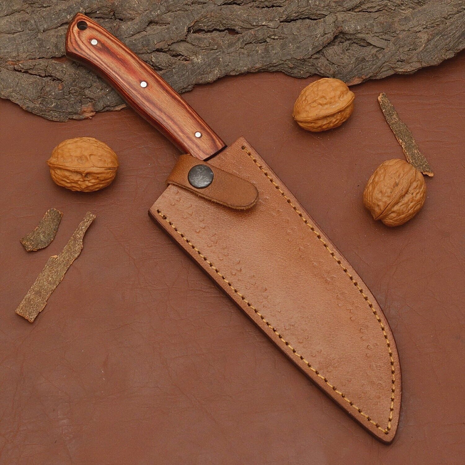 Custom Forged Damascus Steel Fillet Knife  Professional Chef Knife With Leather Sheath 3