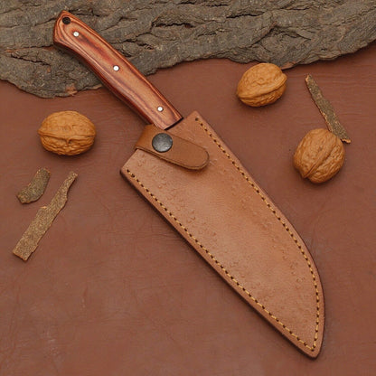 Custom Forged Damascus Steel Fillet Knife  Professional Chef Knife With Leather Sheath 3