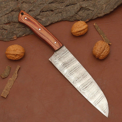 Custom Forged Damascus Steel Fillet Knife  Professional Chef Knife With Leather Sheath 1