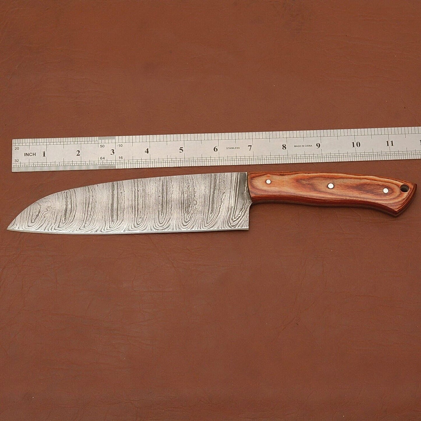 Custom Forged Damascus Steel Fillet Knife  Professional Chef Knife With Leather Sheath 2