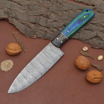 Premium Handmade Damascus Steel Kitchen Knife – 12" Chef Fillet Knife with Wooden Handle