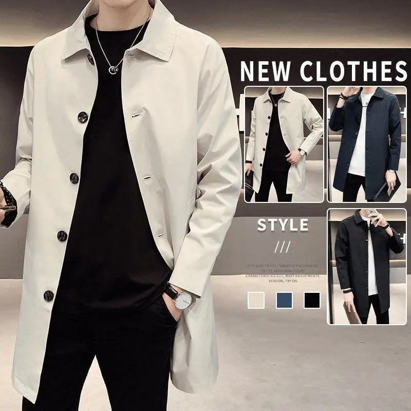 Men's Casual Trench Coat, Jacket, Trendy Medium Length Overcoat, Thin Regular Fit for Spring and Autum