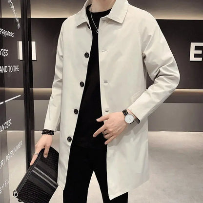 Mens Casual Trench Coat Jacket Trendy Medium Length Overcoat Thin Regular Fit For Spring And Autumn 2