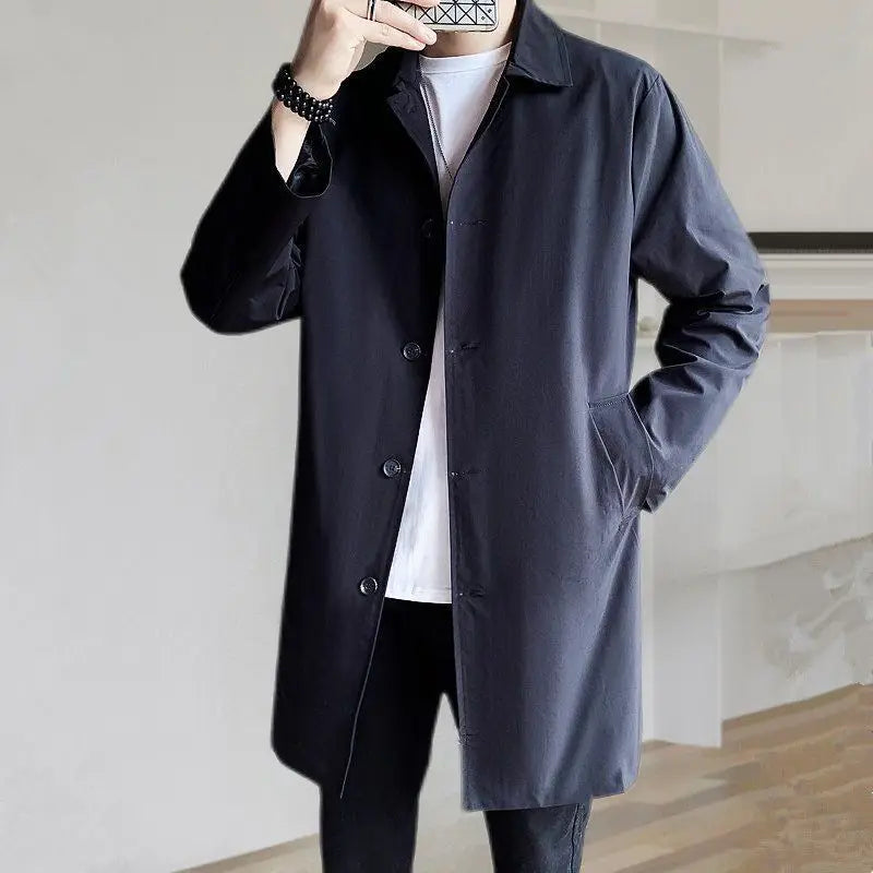 Mens Casual Trench Coat Jacket Trendy Medium Length Overcoat Thin Regular Fit For Spring And Autumn 1