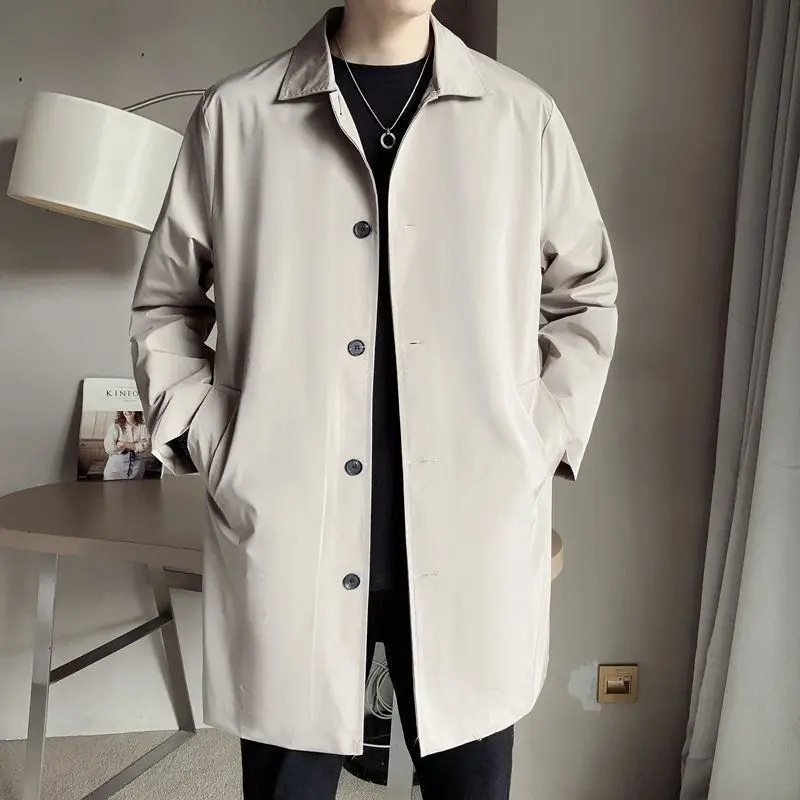 Mens Casual Trench Coat Jacket Trendy Medium Length Overcoat Thin Regular Fit For Spring And Autumn 3