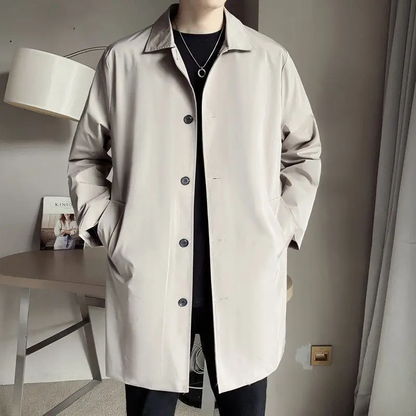Mens Casual Trench Coat Jacket Trendy Medium Length Overcoat Thin Regular Fit For Spring And Autumn 3