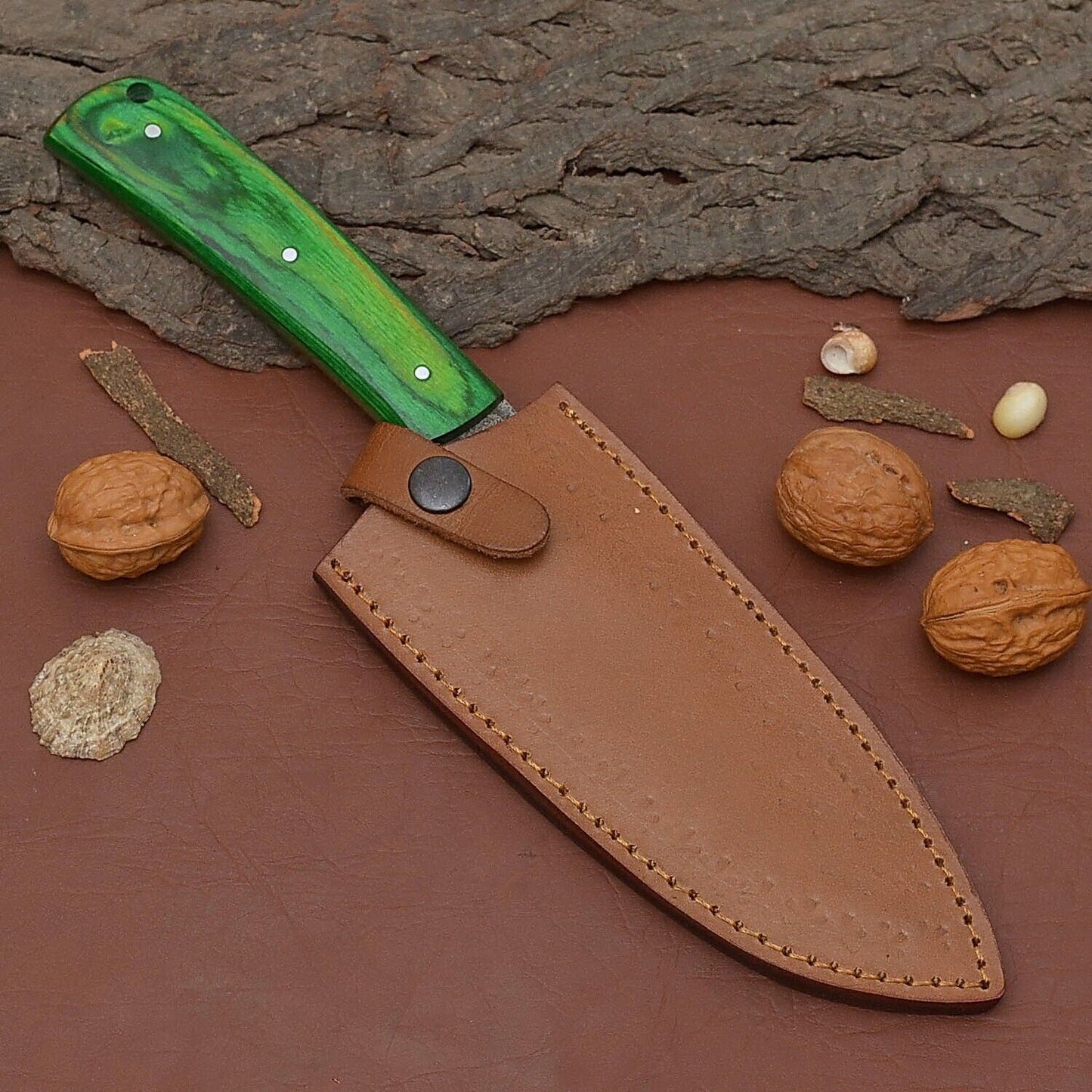 Razor Sharp Handmade Damascus Chef Fillet Knife  Wood Handle Knife With Sheath 3