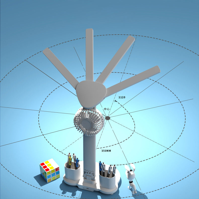 Rechargeable Table Lamp for Study, Desk Lamp with Fan and LED Clock, Reading Light