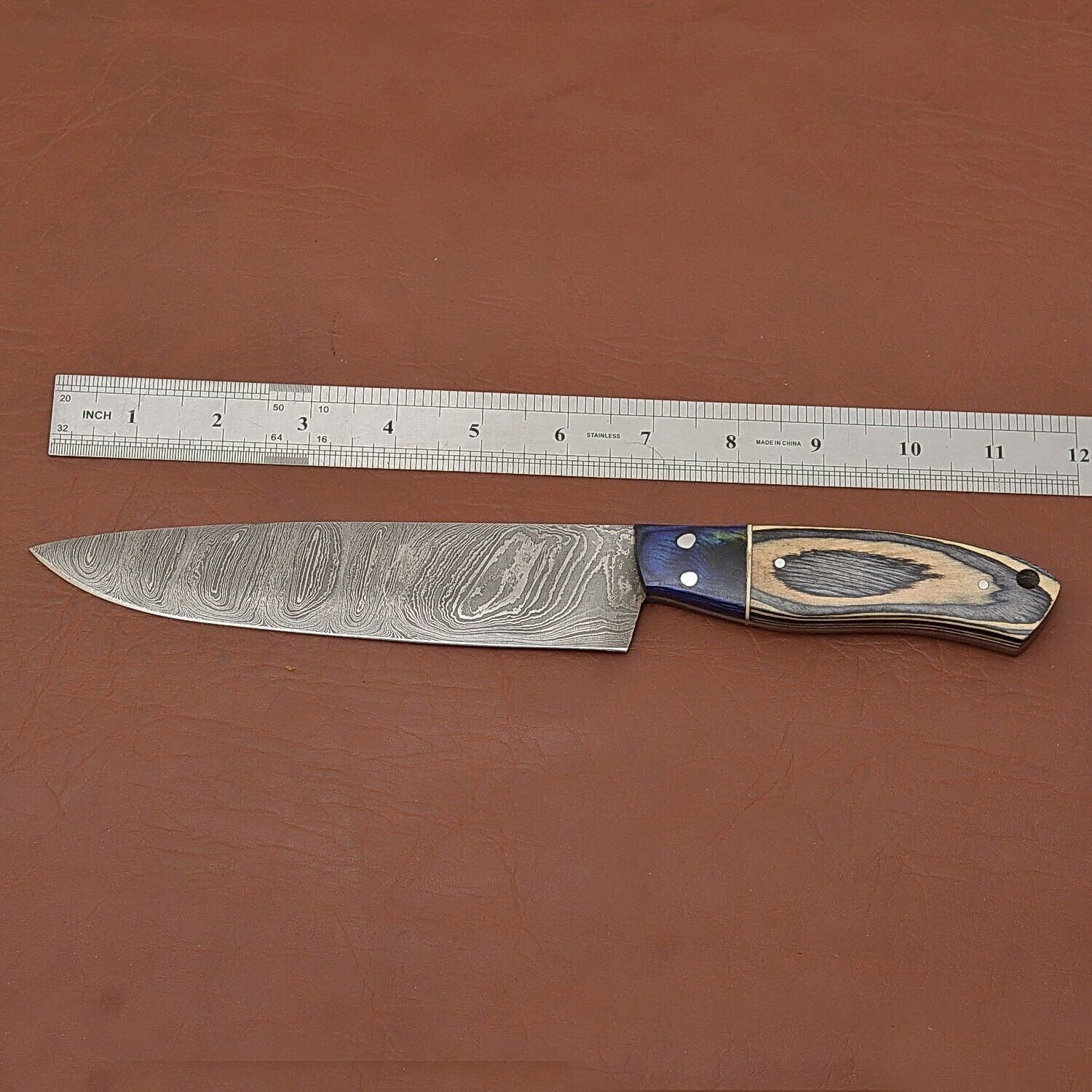 Custom Crafted Damascus Steel Chef Knife  7 Fillet Blade With Leather Sheath 2