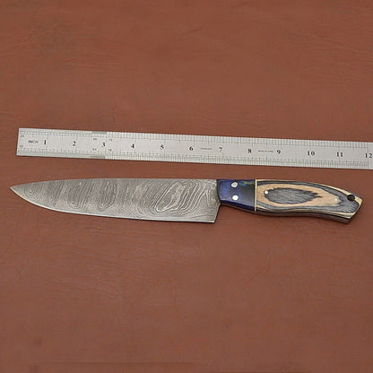 Custom Crafted Damascus Steel Chef Knife  7 Fillet Blade With Leather Sheath 2