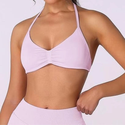 FlexEase Strappy Sports Bra  Seamless HighSupport Yoga Top With Thin Halter Straps For Women 1