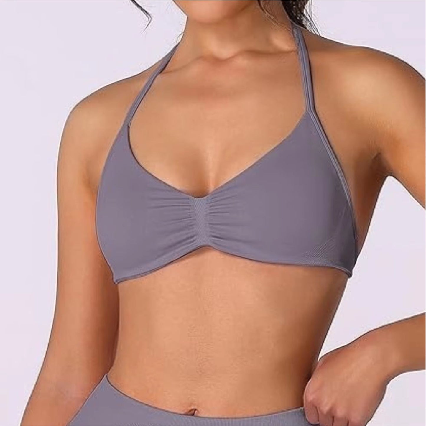 FlexEase Strappy Sports Bra  Seamless HighSupport Yoga Top With Thin Halter Straps For Women 13