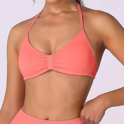 FlexEase Strappy Sports Bra  Seamless HighSupport Yoga Top With Thin Halter Straps For Women 15