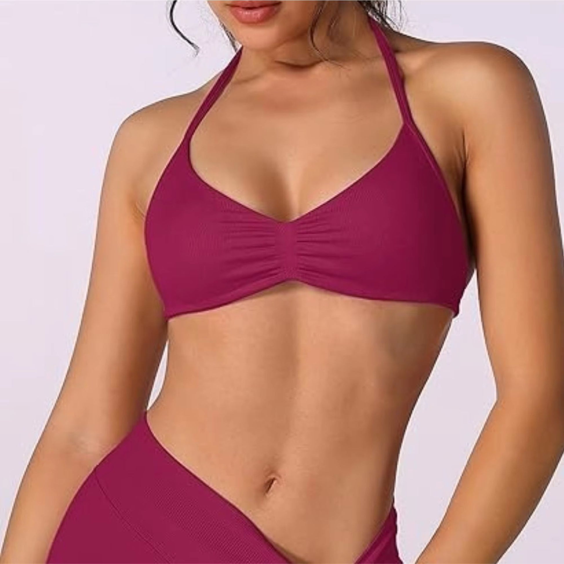 FlexEase Strappy Sports Bra  Seamless HighSupport Yoga Top With Thin Halter Straps For Women 6