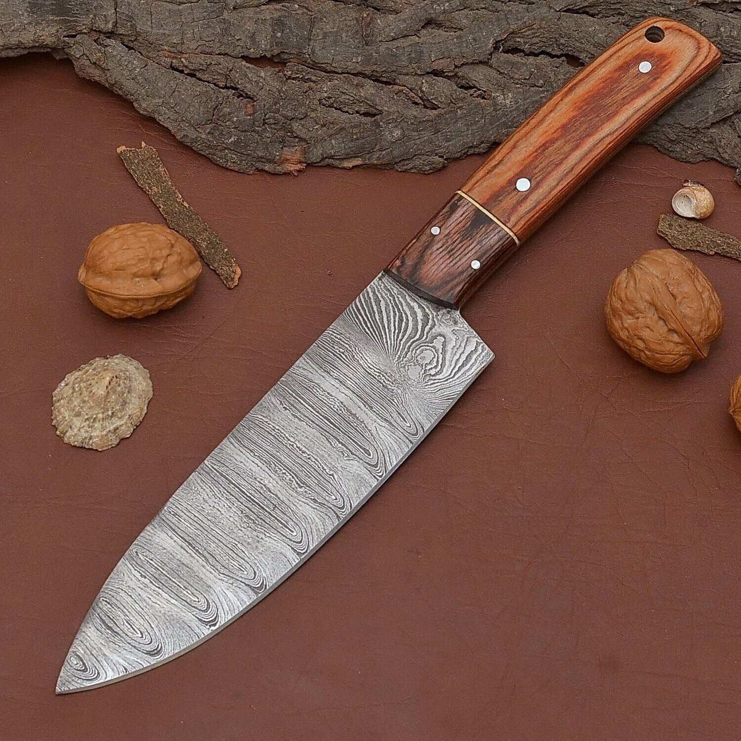 Authentic Damascus Steel Fillet Knife – Handmade Kitchen & Hunting Knife