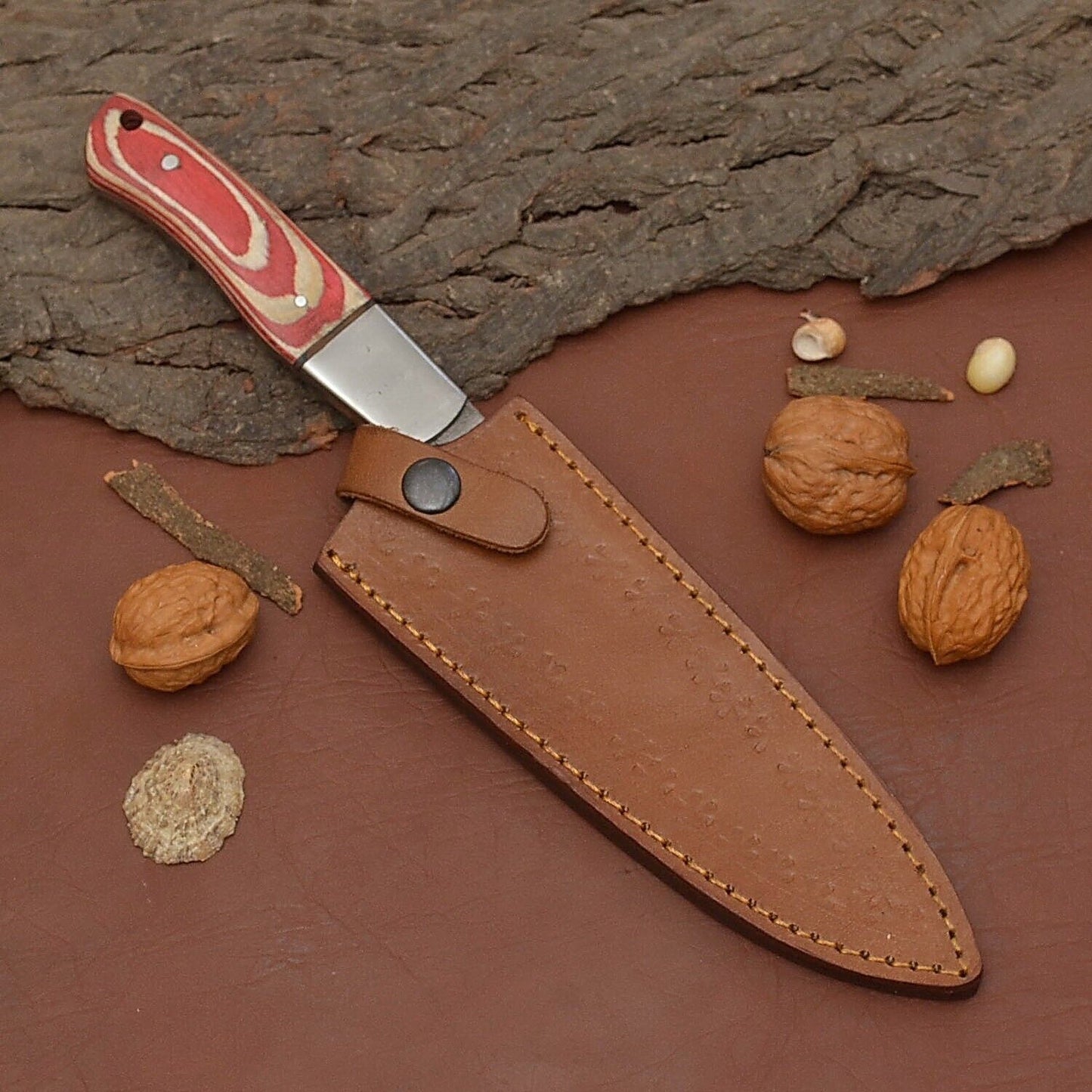 Luxury Handmade Damascus Steel Chef Fillet Knife  Wood Handle  Sheath Included 3