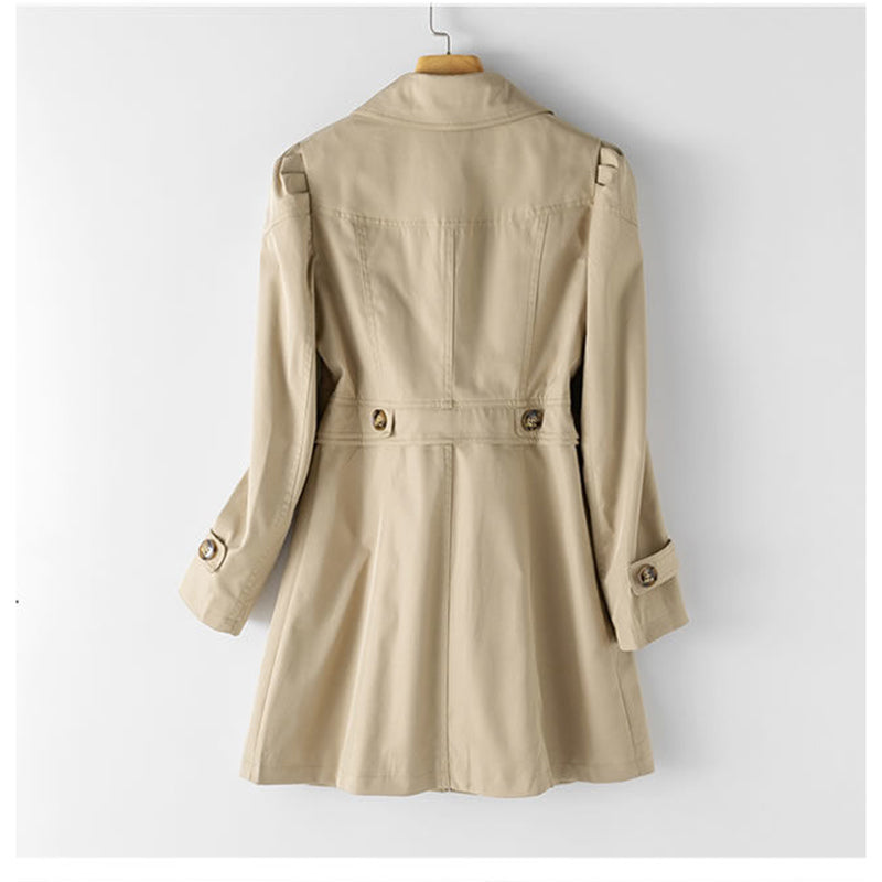 Elegant Korean Trench Coat for Women, New Double Breasted Overcoat, Mid Long Windbreaker Outerwear for Spring, Autumn