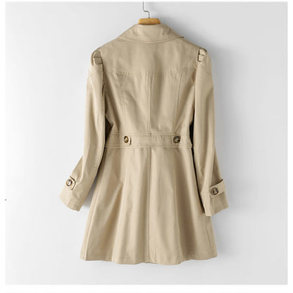 Elegant Korean Trench Coat for Women, New Double Breasted Overcoat, Mid Long Windbreaker Outerwear for Spring, Autumn