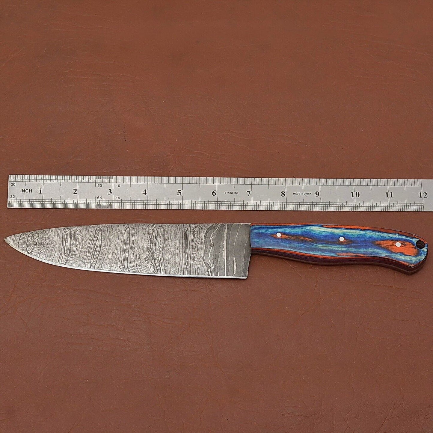 Handmade Damascus Steel Chef Fillet Knife  Wood Handle  Sheath Included 1