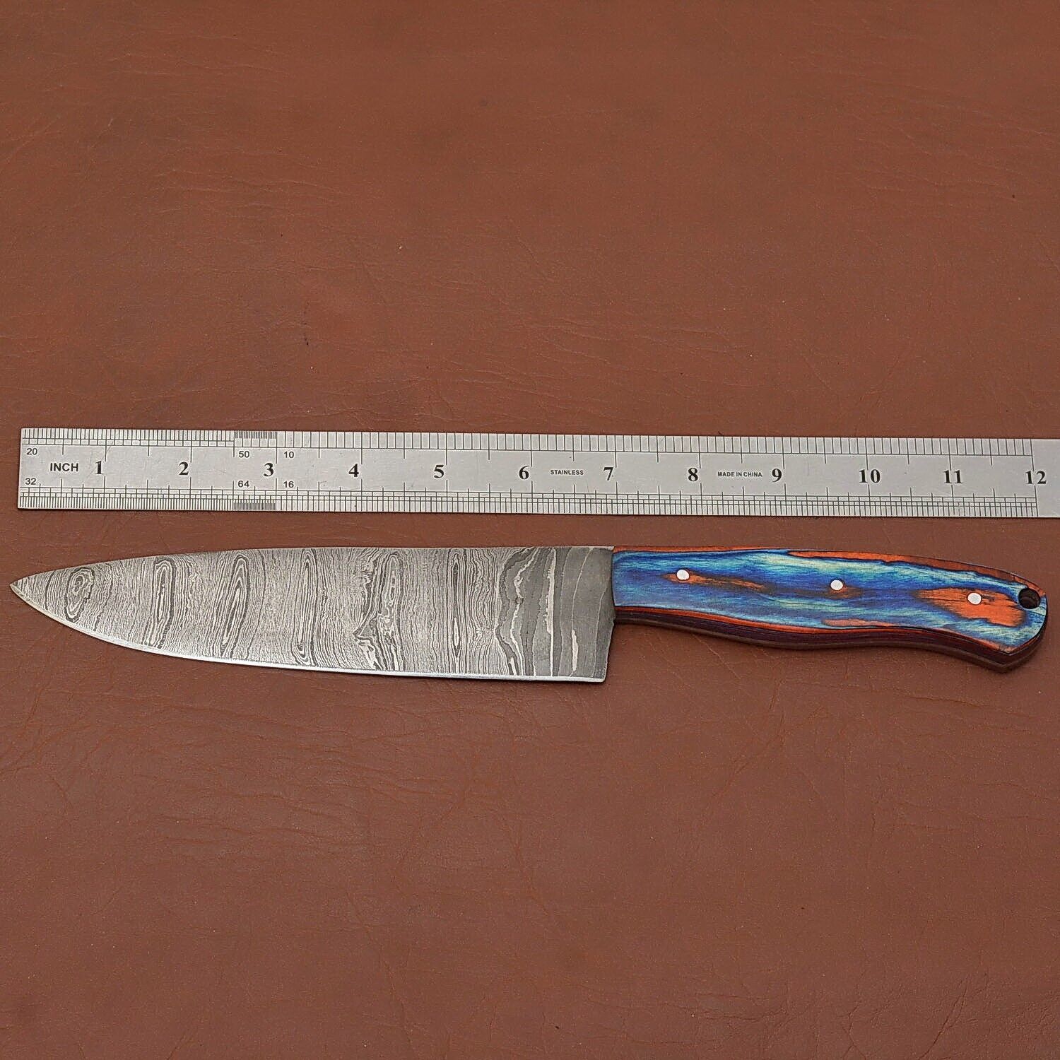 Handmade Damascus Steel Chef Fillet Knife  Wood Handle  Sheath Included 1