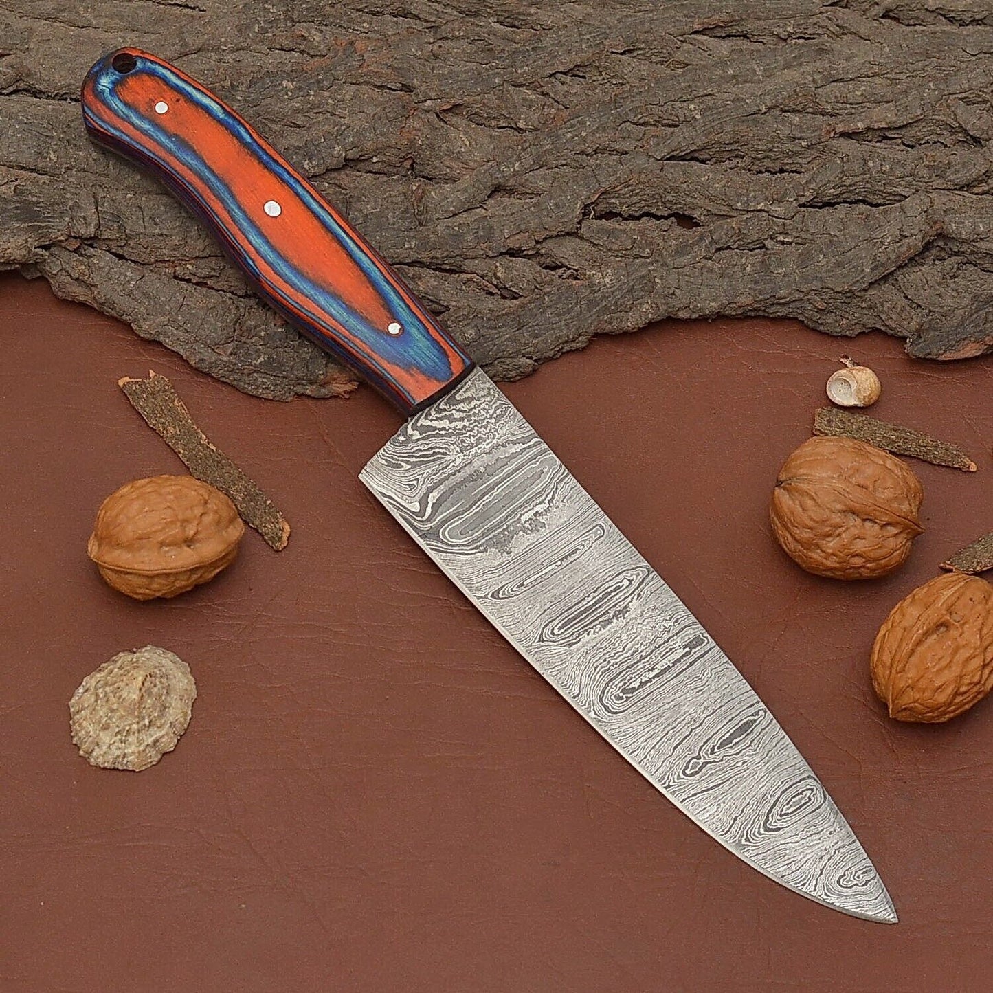 Handmade Damascus Steel Chef Fillet Knife – Wood Handle & Sheath Included