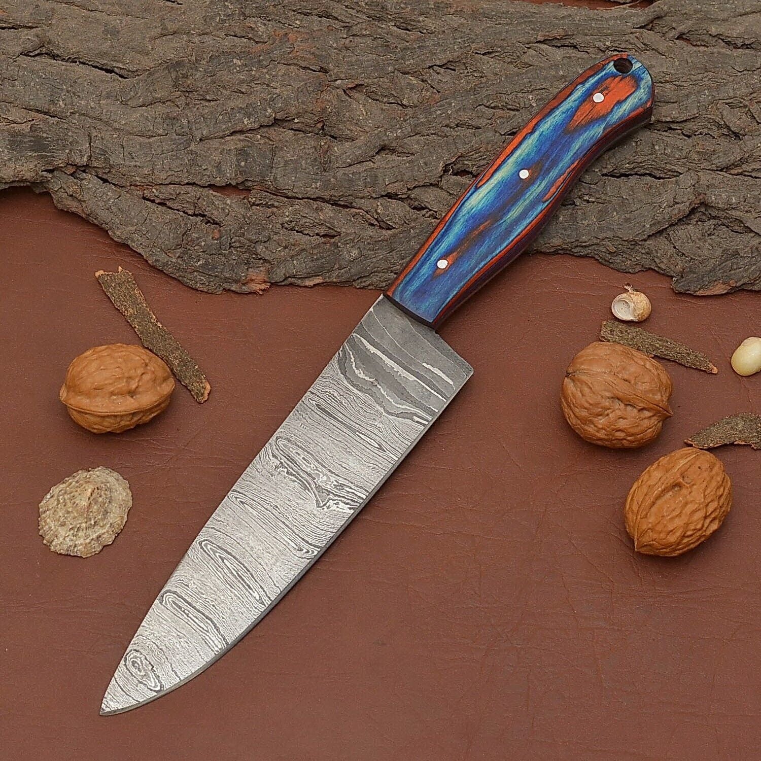 Handmade Damascus Steel Chef Fillet Knife  Wood Handle  Sheath Included 2