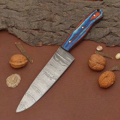 Handmade Damascus Steel Chef Fillet Knife  Wood Handle  Sheath Included 2