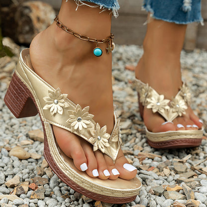 Trendy Womens Sandals Comfortable High Heels Sandals Fashion Flip Flops Outdoor Heeled Slippers  Su 1