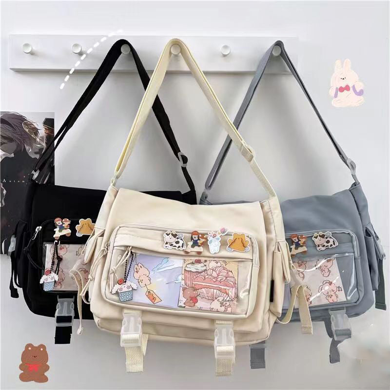 Kawaii Itabag for Dolls, Stylish Nylon Crossbody Tote, Large Shoulder Handbag for Teenage Girls, Trendy School Bag
