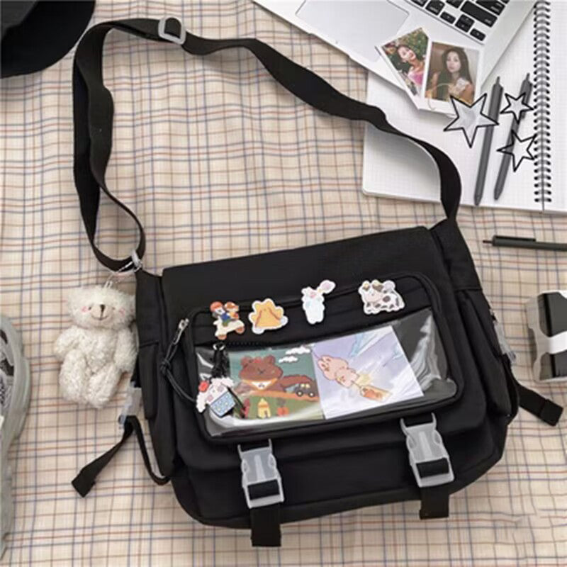 Kawaii Itabag for Dolls, Stylish Nylon Crossbody Tote, Large Shoulder Handbag for Teenage Girls, Trendy School Bag