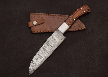 Handcrafted Damascus Steel Chef Knife  7 Inch Fillet Blade With Leather Sheath 2