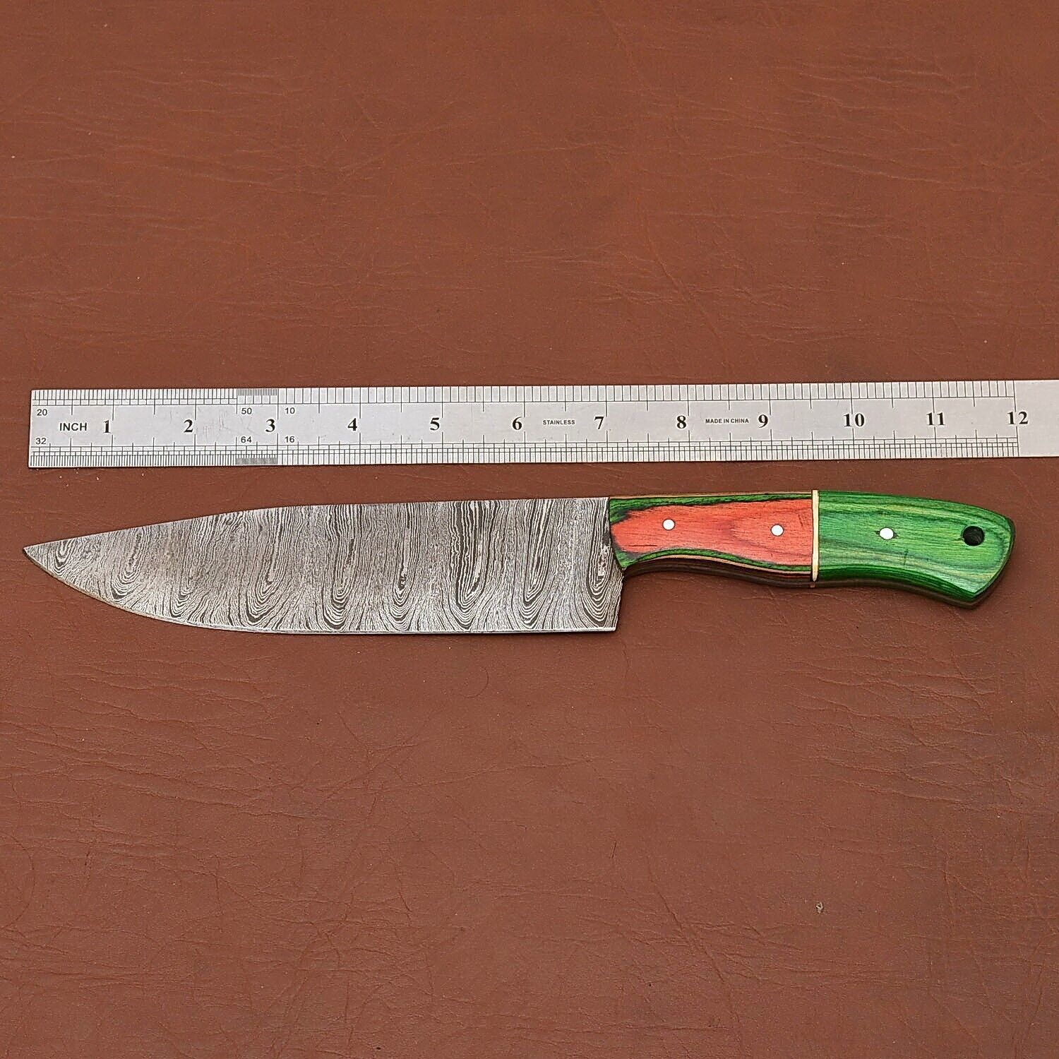 Custom Forged Damascus Steel Kitchen Knife  Wooden Handle Fillet Knife Gift 2