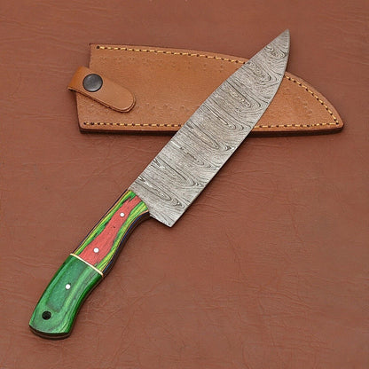 Custom Forged Damascus Steel Kitchen Knife  Wooden Handle Fillet Knife Gift 3
