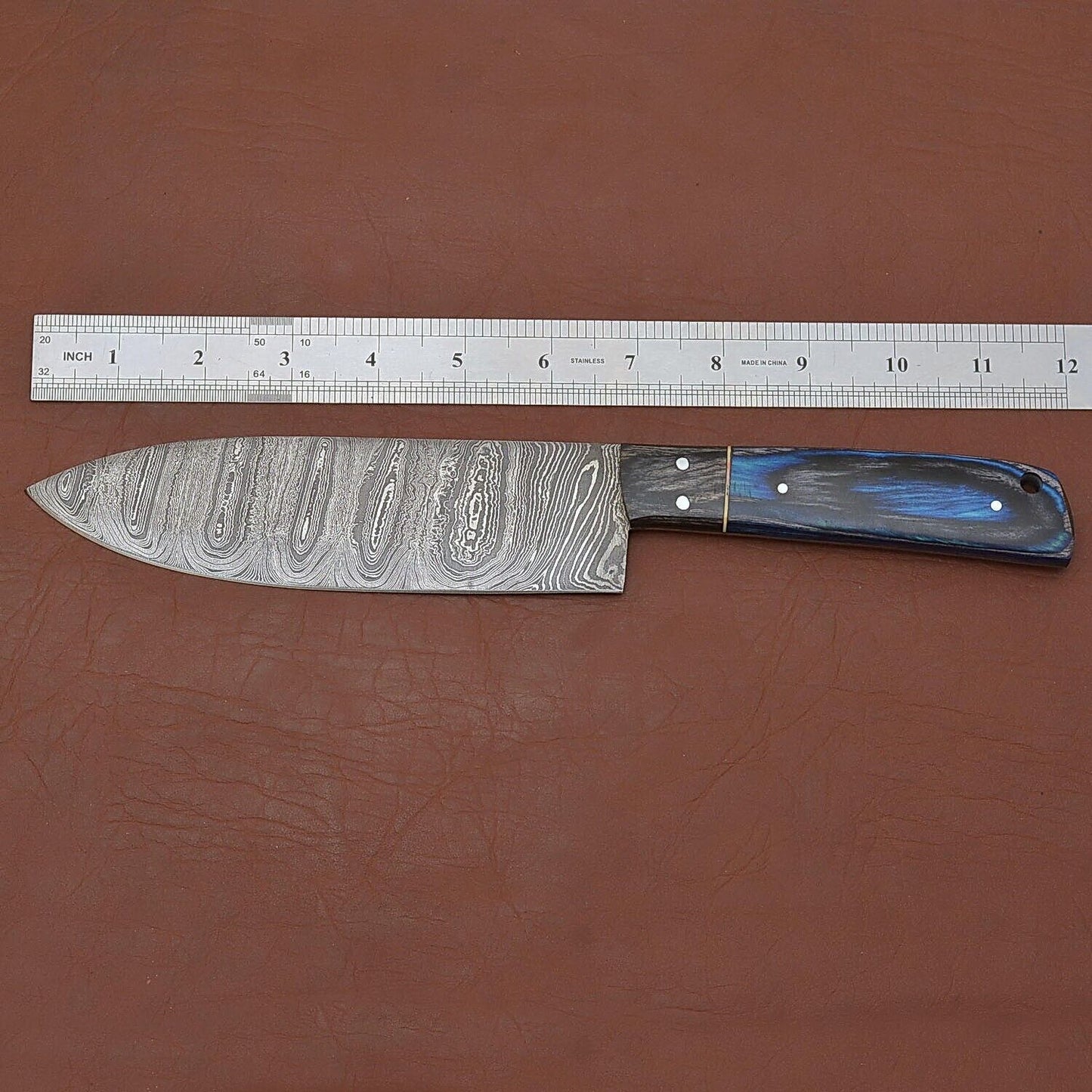 Unique Handmade Damascus Steel Chef Knife  Wood Handle Fillet Knife With Sheath 1