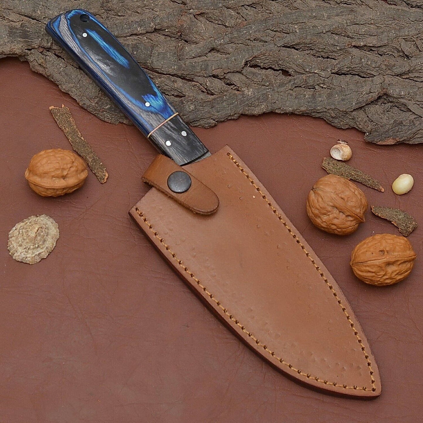 Unique Handmade Damascus Steel Chef Knife  Wood Handle Fillet Knife With Sheath 3