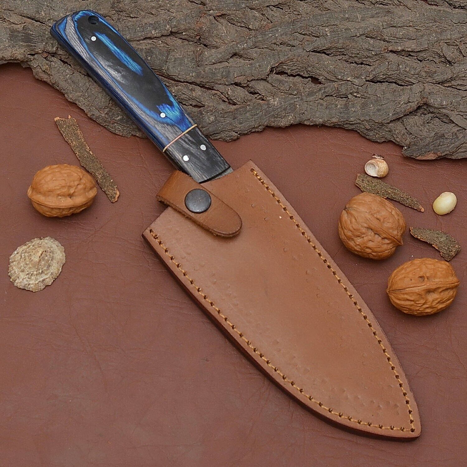 Unique Handmade Damascus Steel Chef Knife  Wood Handle Fillet Knife With Sheath 3