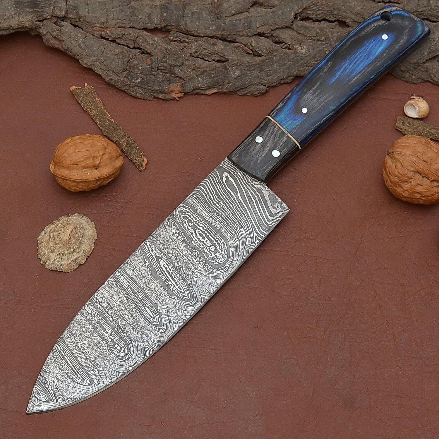 Unique Handmade Damascus Steel Chef Knife  Wood Handle Fillet Knife With Sheath 2