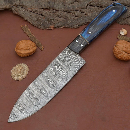 Unique Handmade Damascus Steel Chef Knife  Wood Handle Fillet Knife With Sheath 2