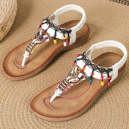 Bead String Flat Sandals For Women Stylish Low Heel Summer Footwear  Comfortable Womens Flip Flops 5